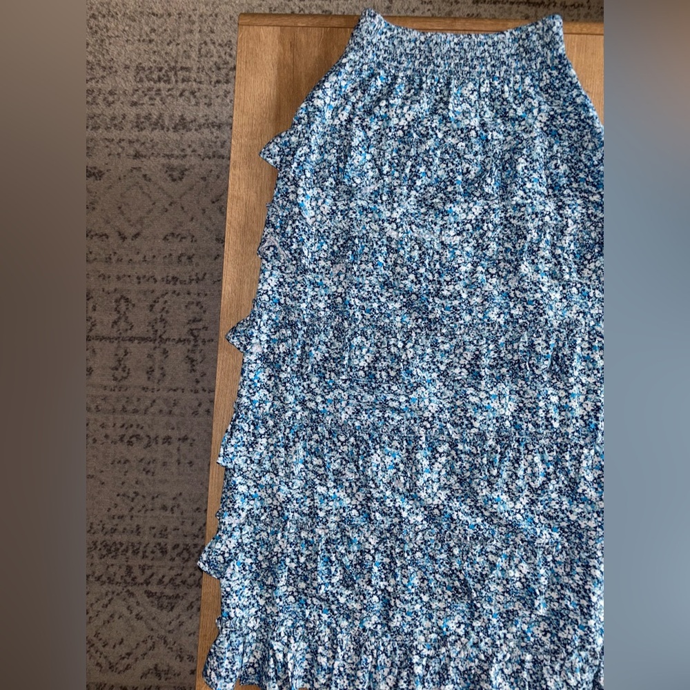 1. STATE Blue Floral Boho Ruffle Skirt